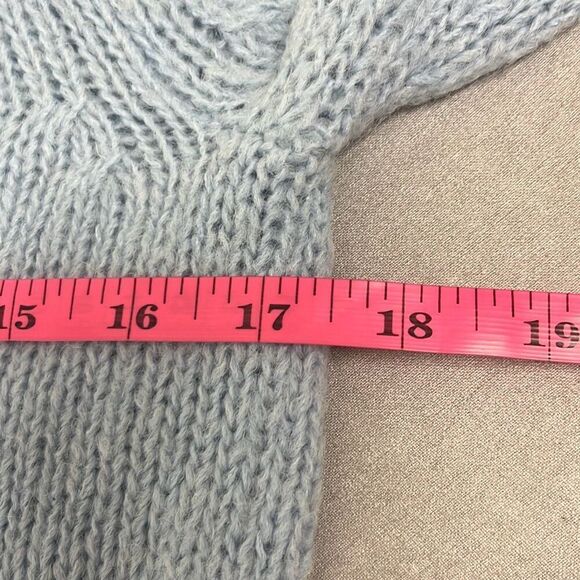 Tibi Blue Cropped Crewneck Sweater Alpaca Wool Blend Long Sleeve Soft XS Preppy - Picture 7 of 8